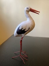 VTG Putz Village Stork Ornament German Spun Christmas Cotton  Metal Legs 1930's picture