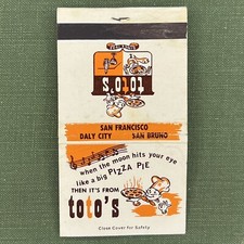 Vintage Matchbook Cover Toto’s Pizzeria Restaurant San Fransisco CA Matches picture