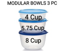 Tupperware Modular Bowls Medium 3 PC Set Shades Of Blue 4, 5.75, 8 Cup Capacity picture