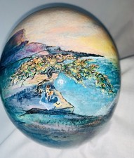 Vtg Real Ostrich Egg Folk Art Island Sunset Coastal Hand Painted B. Raby 2001 picture