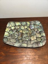 Three Footed 7.25” Abalone Shell Ceramic & Lacquer  Dish EXQUISITE picture