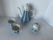 Schirnding Bavaria Porcelain Coffee Set Blue White Pot 2 Cups Sugar Bowl picture