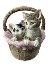 Vintage Delton Resin Kitten Figurine Cats in Pink Basket Cuddles 4.7” Adorable picture