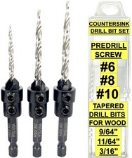 FTG USA 3 Pc #6#8#10 Countersink Drill Bit Set with Tapered Drill Bits Case picture
