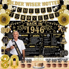80th Birthday Decorations for Men Women, 36 Pcs Back in 1946 Birthday Party D... picture