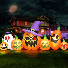 8FT Long Halloween Inflatables Spooky Pumpkin Outdoor Decoration | Blowups Witch picture