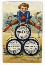 CLARK'S MILE END Cotton Thread BOY Jumping Over Spools VICTORIAN Trade Card 1880 picture