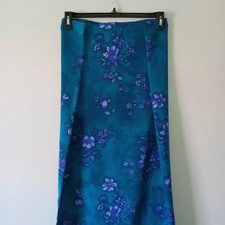Vintage 1980s Silk Teal Blue Fabric with Lavendar Purple Flowers picture