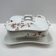 Antique Marx & Gutherz Carlsbad Porcelain Soup Tureen White Gold Floral NO Ladle picture
