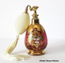 Antique DeVilbiss Perfume Painted Cranberry Atomizer / Perfumizer - Circa 1915 picture