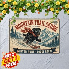Retro Ski Dog Resort Metal Tin Sign Vintage Winter Sports Decor 8x12 Inch picture