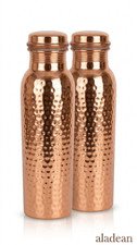 Aladean Set of 2 Pure Copper Water Bottles Hammered Wellness Flask picture