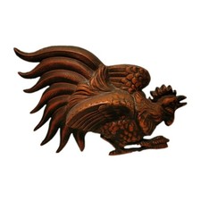 Vtg Red & Black Painted Metal Rooster Wall Plaque Marked HODA Fighting Rooster  picture