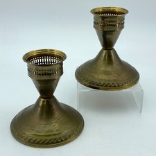 DUCHIN Brass Candlestick Holders Pair Hand Spun Vintage Table Decor 3.5x3.5 picture