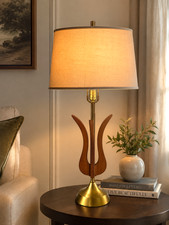Vintage MCM 1950's Sculptural Walnut and Brass Modeline Lamp 31