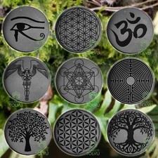 Shungite - EMF Protection Stone For Phone - Engraved Round Sticker 1.2 inches picture