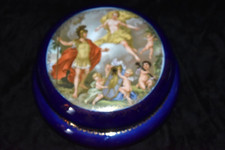 Large Vintage ROYAL VIENNA Style Cobalt Blue Gold Porcelain Jewelry Dresser Box picture