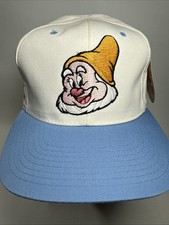 Disney Vintage Snow White Seven Dwarfs Happy Light Blue Snapback Hat picture