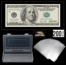 200 PCS Dollar Bill Protection Sleeves (Clear PP) with Storage Case -  picture