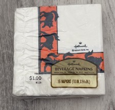 Title: Vintage Hallmark Halloween Beverage Napkins Black Cats Orange NEW  picture