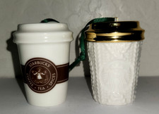 2 Starbucks To Go Cups Ceramic Christmas Holiday Ornaments  2016 picture
