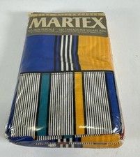 Vintage NOS Martex King Pillowcases Pair 20x40 Geometric Stripe Blue Gold USA picture