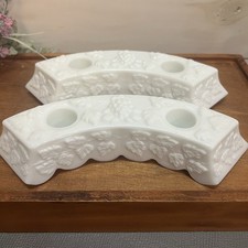Set Of 2 Westmoreland Paneled Grape Milk Glass Double Light Candlestick 8 In Ea picture