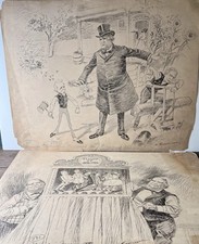 1899 McKinley Spanish American War Original Political Cartoon Art Thorndike Pair picture