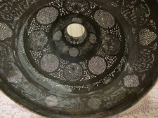 19th Cent Islamic Ottoman Pierced Brass Lamp Base Shade Calligraphy 19 x12 x 3 picture