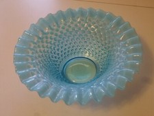 Blue Opalescent Hobnail Ruffled Edge Bowl 9 Inch Unmarked picture