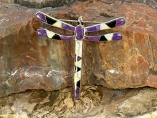 Signed Navajo Sterling Silver Multi Stone Dragonfly Brooch/Pin--2199.26 picture