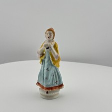 Vintage Occupied Japan Lady Figurine Blue Dress Yellow Shawl Porcelain Gold Trim picture