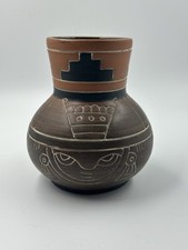 Armando de Mexico Vase Brown & Black Etched Sgraffito 3 Faces Hand Made picture