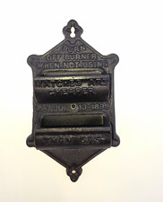 Vtg Cast Iron Match Holder Safe Double Pocket Matches Are Cheaper Than Gas 1899 picture