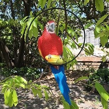 Tropical Parrot Statue Sculpture Tropical Hanging Parrot On Ring Lawn Decor f picture