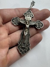 Large 925 Sterling Silver Orthodox Cross 26.6g Russian Crucifix Spasi i Sohrani picture