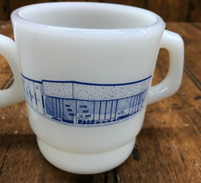 Vintage 1985 Anchor Hocking USA Milk Glass Coffee Cup Edon State Bank Ohio picture
