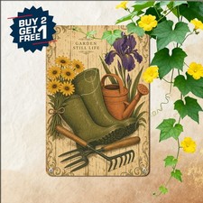 Green Rain Boots Still Life Gardening Illustration Vintage Metal Tin Plaque picture