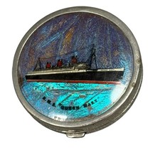 Vintage RMS Queen Mary British Made Butterfly Wing Metal Powder Compact Ship picture