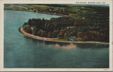 Winona Lake Indiana The Island 1920's Postcard 1920s Aerial View White Border IN picture