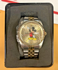 Vintage Accutime MK2180A Disney Mickey Mouse Stainless Gold Watch NEW BATTERY picture