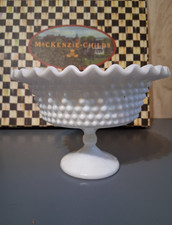 White Milk Glass Hobnail Ruffled Compote Pedestal Dish - Excellent Condition picture