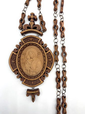 Orthodox Panagia Mother of God of Pochaev Wooden carved Engolpion for Bishops picture