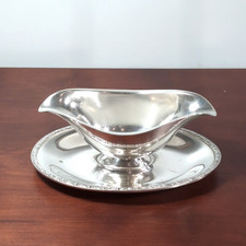 Vintage FESTIVAL Silverplate Double Spout Gravy Boat w/ Attached Under plate picture