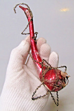 VTG Antique Glass Crinkle Wire SMOKING Dublin PIPE Christmas Ornament Germany picture