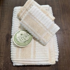 NWT Vtg 3pc Fieldcrest Royal Velvet Bath Towel & 2 Washcloth Natural Stripe USA picture
