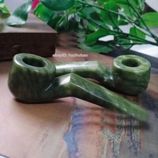 Natural Green Jade Gemstone Hand Carved Smooth Straight Pipe Smoking Tool Pipes picture