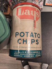 Vintage H.W. Lay’s Potato Chips 1 LB Metal Tin Can Original Lid Advertising picture