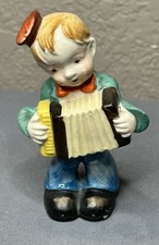 Vintage Made in Japan Boy Playing Accordion Figurine Mid Century Ceramic Japan picture