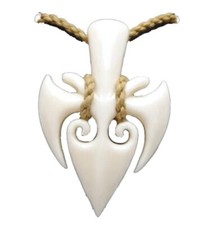32MM CARVED WATER BUFFALO BONE MAORI TRIBAL PERE KORU LEADER PROVIDER NECKLACE picture